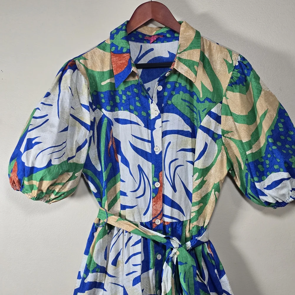 Flying Tomato Vibrant Leaf Print Maxi Dress 100% Cotton Size Large. - Picture 8 of 14